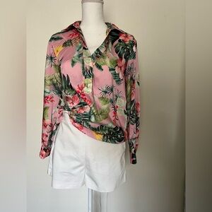 Zara Pink Floral Button Down Shirt